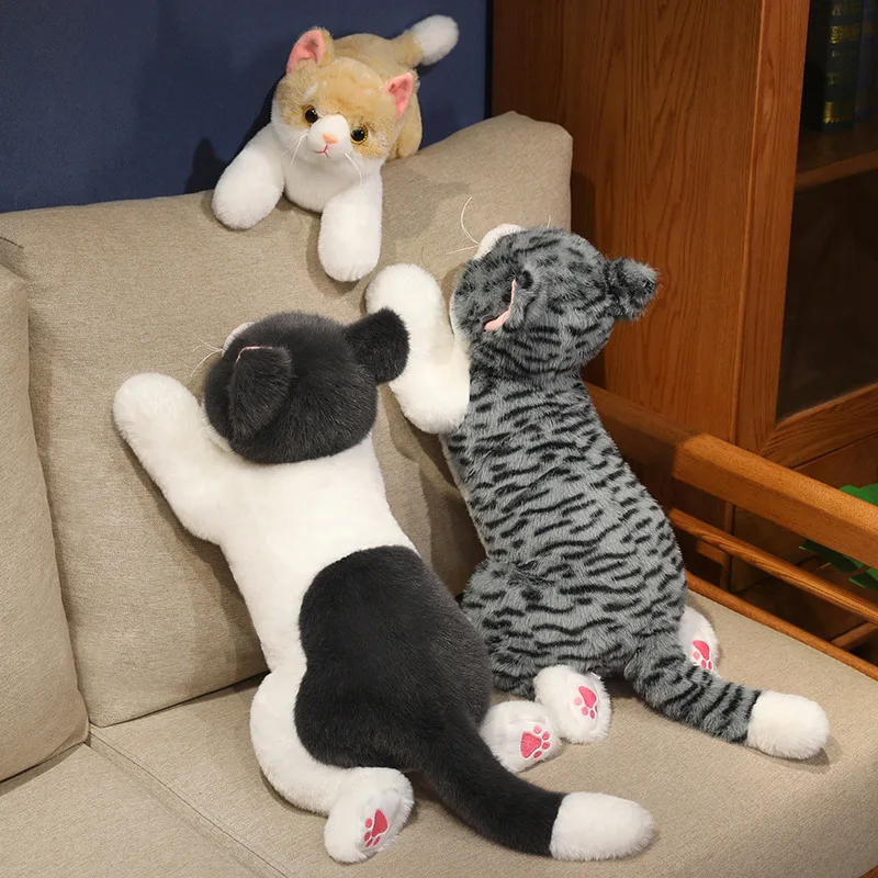 Fuzzy Sounding Like Real Cat Toy Stuffed Soft Grey Black Yellow Cartoon Lying Animal Little Kitten Ladies Gift