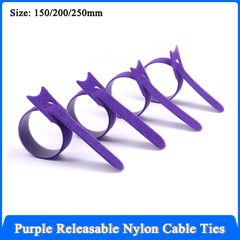 

Purple Releasable Cable Ties Wire Organizer 150 200 250mm Nylon Hook Loop Straps Wrap Zip Bundle Bandage Tie Plastics Fastening