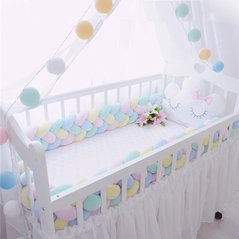 200CM Baby Bed Bumper Newborn Crib Bumper 4 Braided Baby Crib Bumper Protector with Pillow Cushion Baby Room Decoration Product