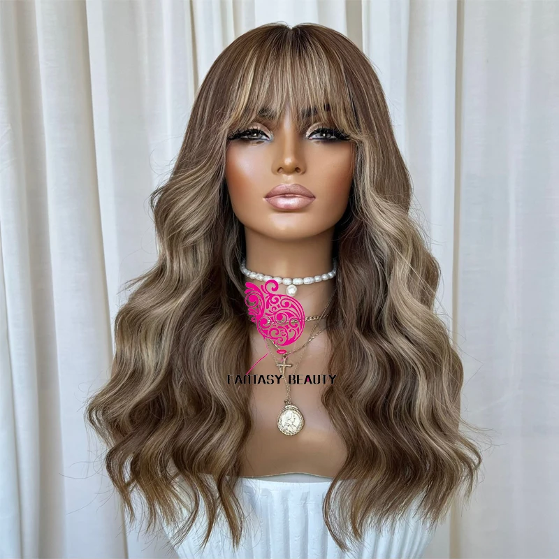 

Толстая челка Выделите Пепельно-русый Волнистые человеческие волосы 13x6 Парики фронта шнурка для чернокожих женщин Прозрачные полные парики шнурка Отбеленные узлы