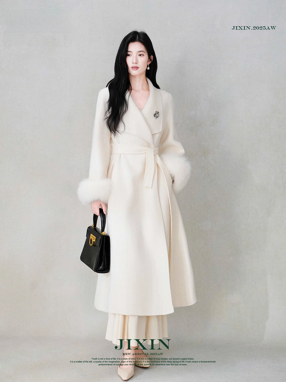 

Двустороннее шерстяное пальто средней длины с меховым воротником, женская зимняя верхняя одежда, цвет Cr, стройнящее, чистый онлайн-магазин S