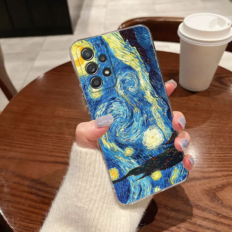 Van Gogh Sunflower Starry For Samsung Galaxy A55 Case A54 A52 A53 5G A15 A14 A13 A21S A23 A51 A34 A35 A33 A32 A72 71 Clear Cover