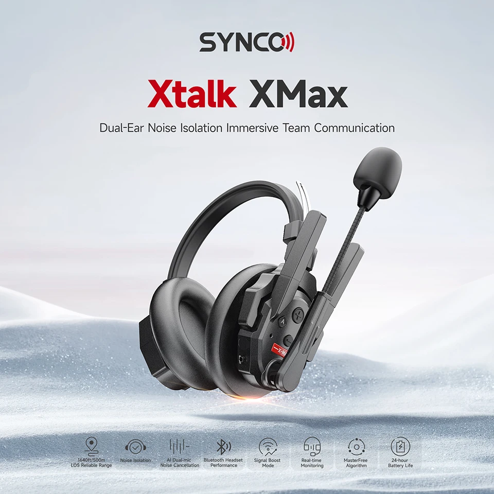 SYNCO Xtalk XMax Dual-Ear Noise Isolation Immersive Team Communication with One Button Remotes Fuction 24-hour Battery