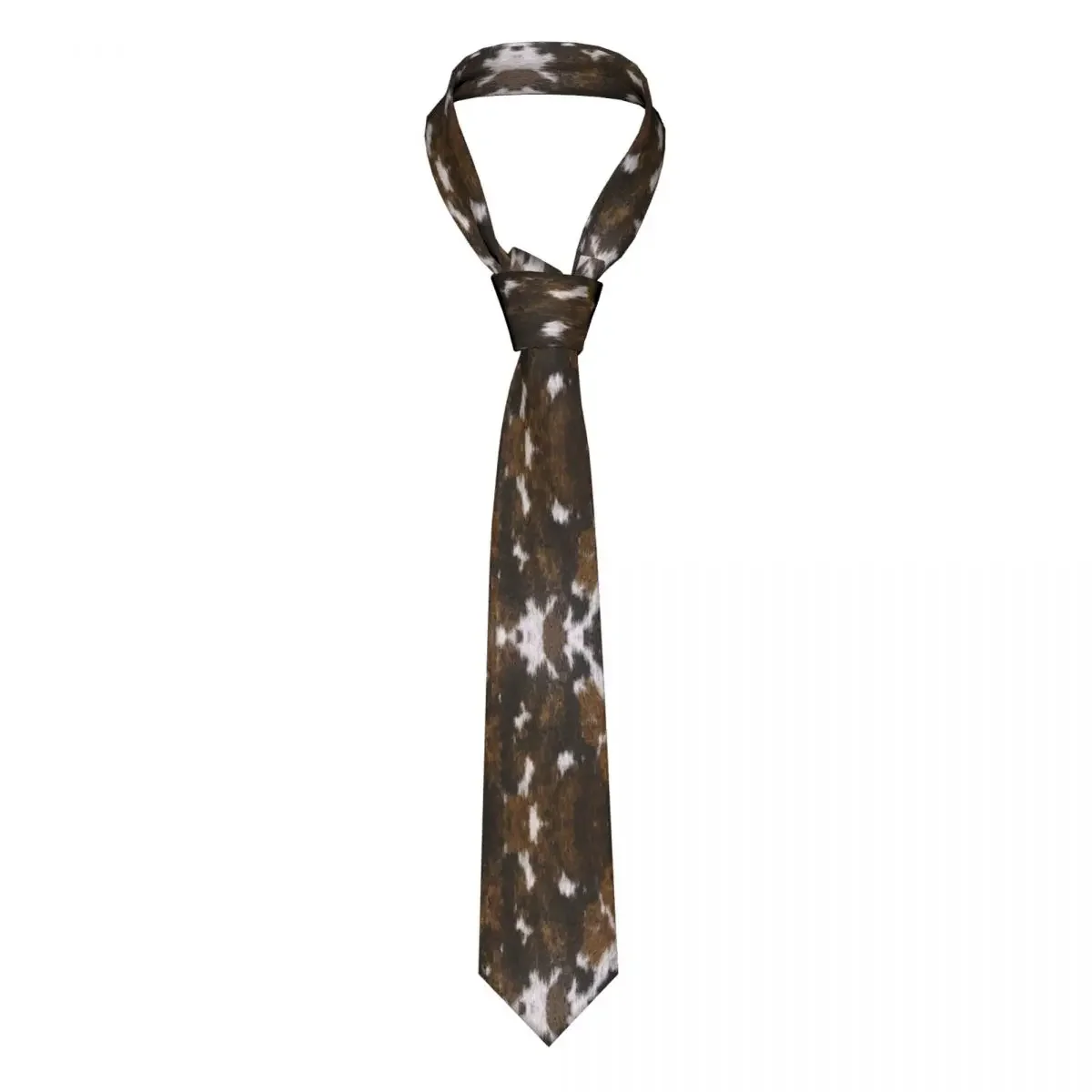 Formal Cowhide Tan Animal Print Necktie for Men Custom Silk Animal Hide Fur Texture Business Tie