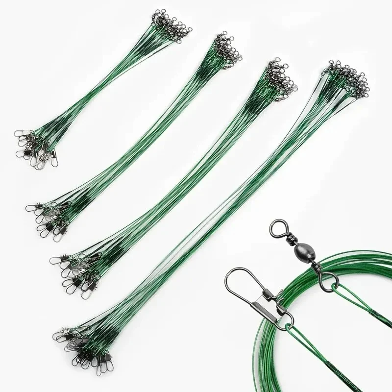 20 Stück Anti-Biss-Stahl-Angelschnur 15/20/25/30cm Stahldraht führer mit drehbarem Angel zubehör Bleikern leine Angel draht