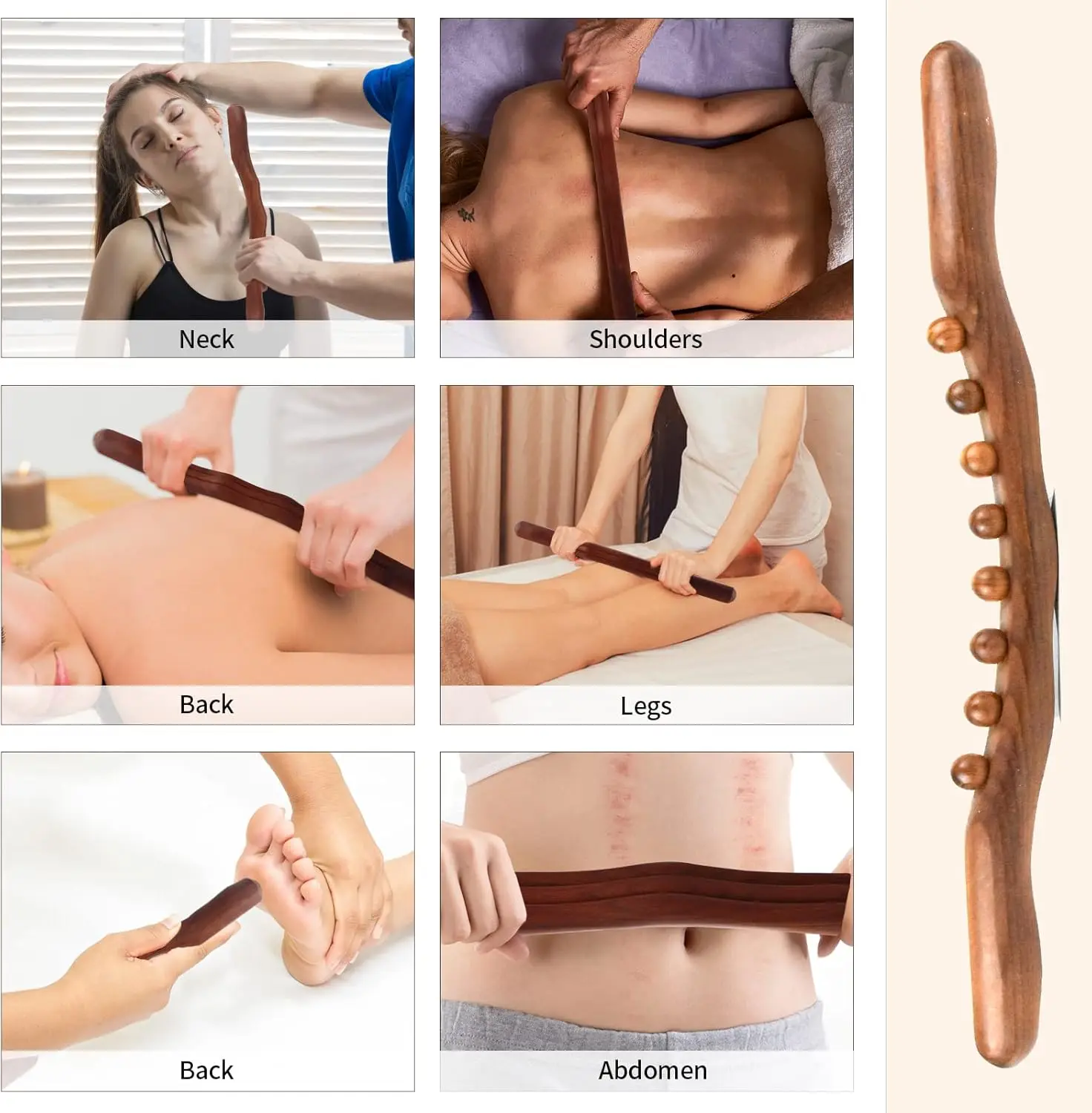 8-Perlen GuaSha-Stab aus Karbonisiertem Holz Körperformendes Massagegerät Meridian-Schabetherapie Entspannt Steife Muskeln Fitness-Trainings-Tool – Detail 9