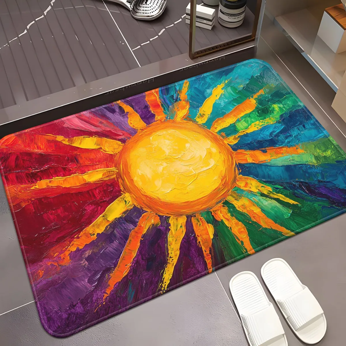 2D‑Printed Bright Sun Pattern Rug, Decor for Entryway, Living Room, Bedroom, Gatherings, Indoor‑Outdoor Parties