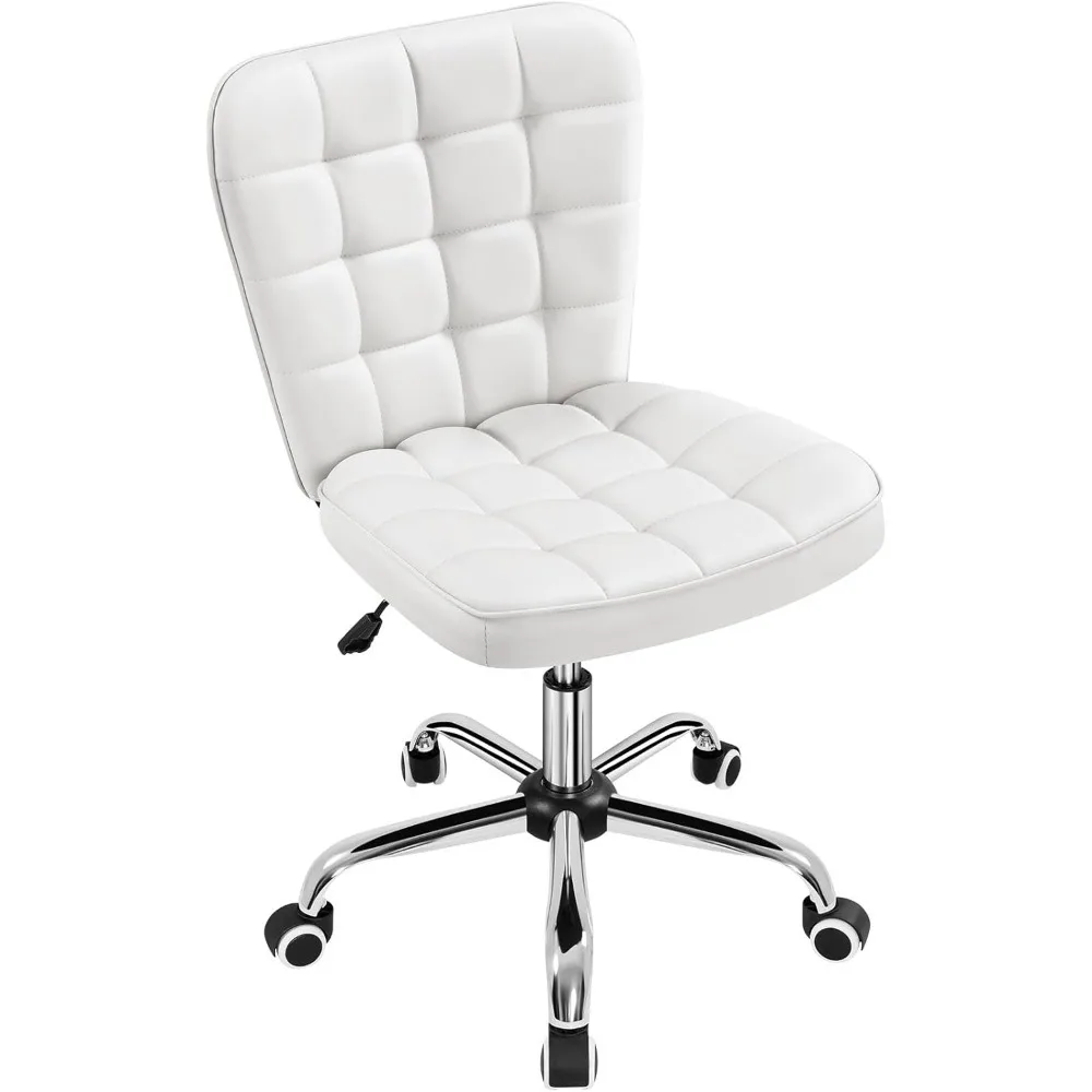 Armless Desk Chair Modern Tufted Office Chair Faux Leather Upholstered Computer Chair with Adjustable Seat Height