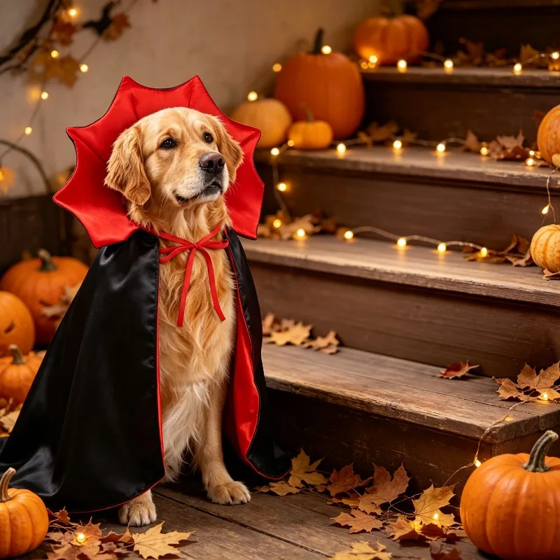 2026 Rot-Schwarzer Verstellbarer Vampir-Umhang für Kleine und Mittelgroße Hunde und Katzen, Halloween-Kostüm, Cosplay-Party, Foto-Requisite – Detail 7
