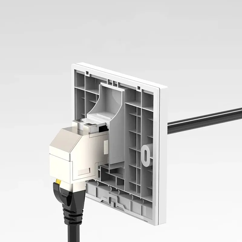 RJ 45 Female Cat6A 90 derajat sudut Splitter Coupler 10G terlindung untuk kosong Panel Faceplate Wallplate RJ45 Keystone Jack Adapter