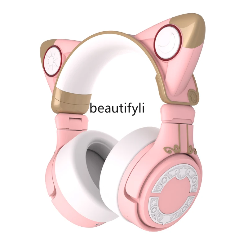 

zq Girl Cat Ears Headphone Head-Mounted Noise Reduction Bluetooth Wireless Headset