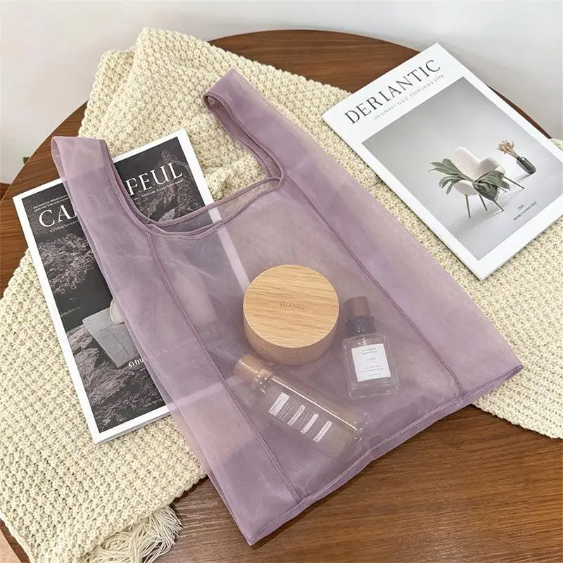 1 Stück hochwertige Organza-Tragetasche, mehrfarbig, große Kapazität, Einkaufstasche, Stofftasche zur Aufbewahrung, Einkaufstasche – Detail 3
