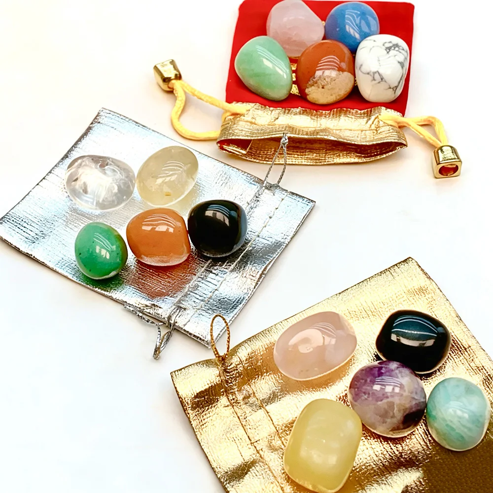 Natural Five Elements Crystal Powder - Purple Clear Quartz Citrine Tumble - Five Color Energy Gemstones for Home Decor Gift
