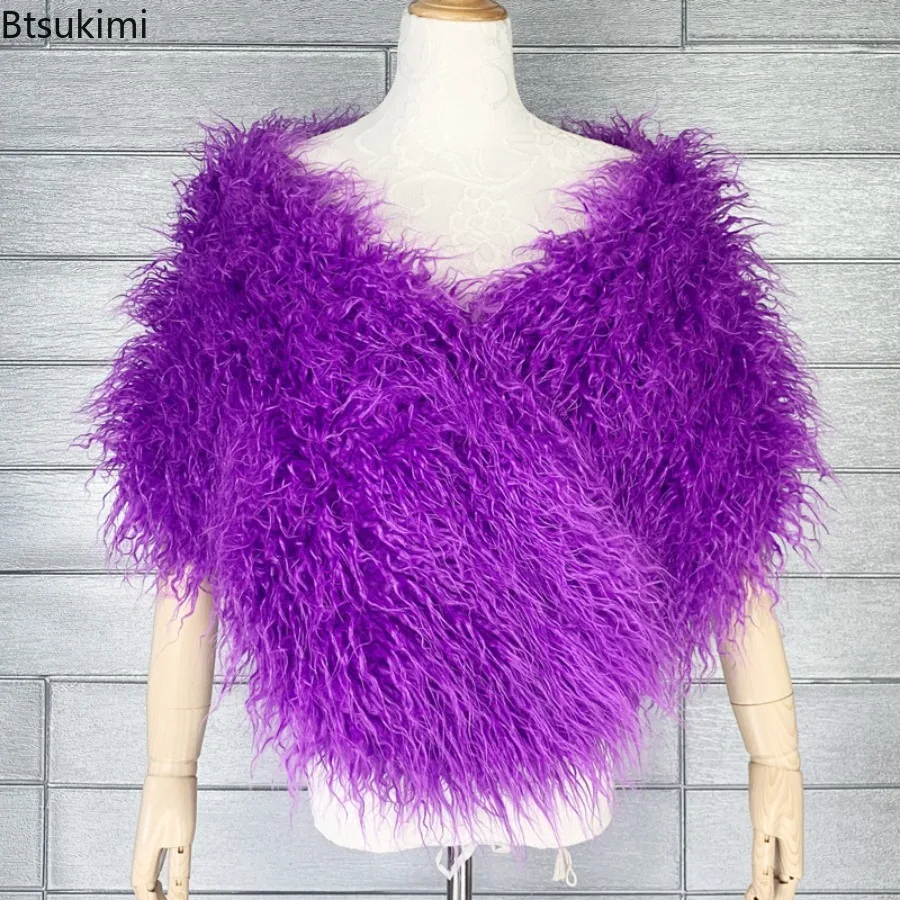 

Женские осенне-зимние элегантные праздничные пальто, пончо из искусственного меха, пушистые шали, женская накидка с мехом, теплая одежда, накидки на платья