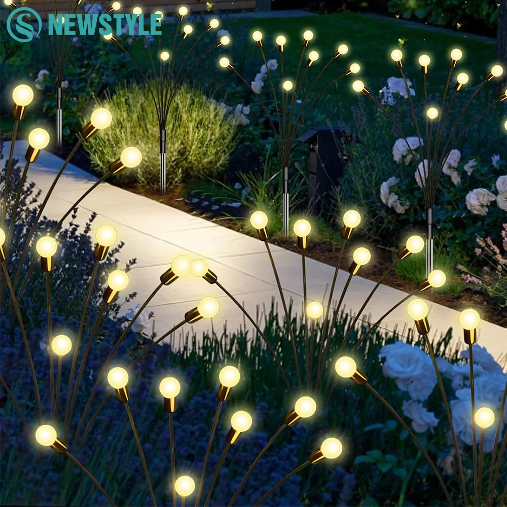 1pcs Outdoor Solar Firefly Swaying Fairy Light 8 10 LED RGB Warm  Waterproof Garden Light for Patio Christmas Festive Decoration