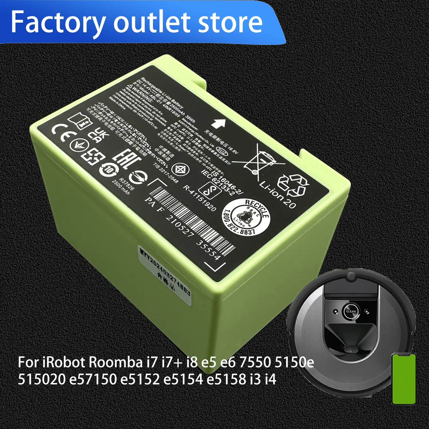 DXT New  Replacement Battery  ABL-D1 For iRobot Roomba i7 i7+ i8 e5 e6 i7158 i7550 i7558 e6198 e5154 e5152 e5150 7550 2500mAh