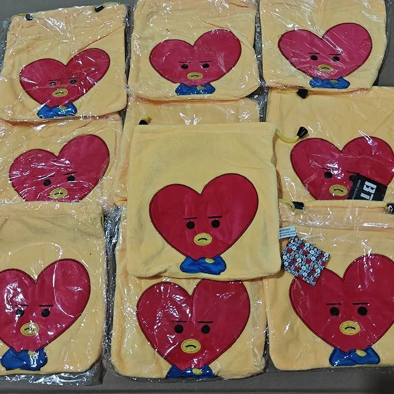 Bolsa de cordão com desenho animado BT21, coelho fofo com coração, bolsa de armazenamento portátil kawaii para uso doméstico, bolsa de cosméticos, presente.