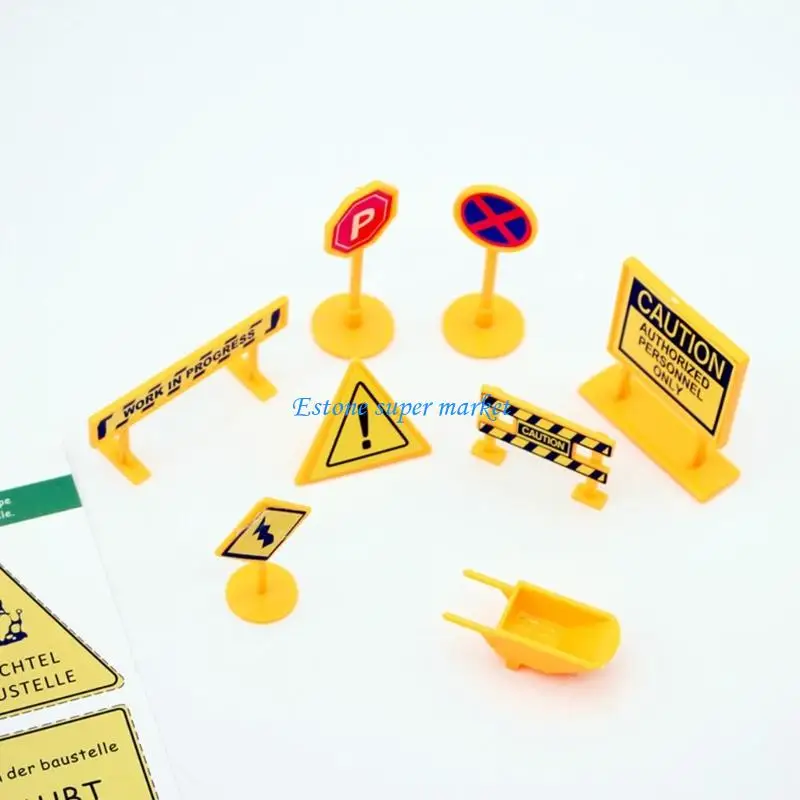 090B 인형 집 대화형 학습 플레이 세트를 위한 8개 도시 엔지니어링 도로 표지판