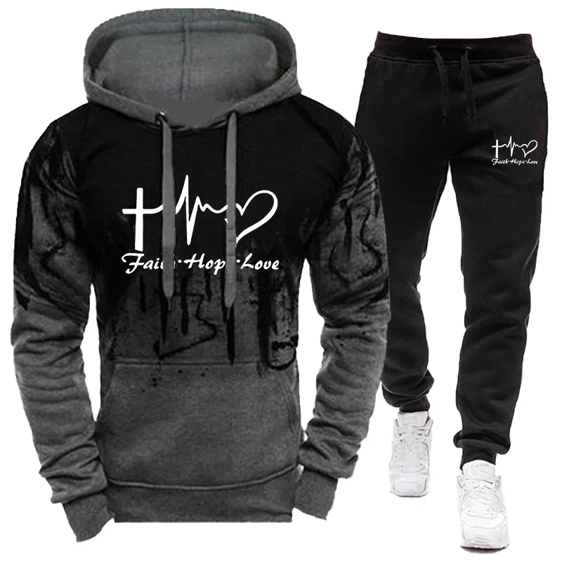 Mens Hoodie Pants Sweatshirt Suit Casual Pullover Shirts Hoodies Sets Traksuit Jogging Sports