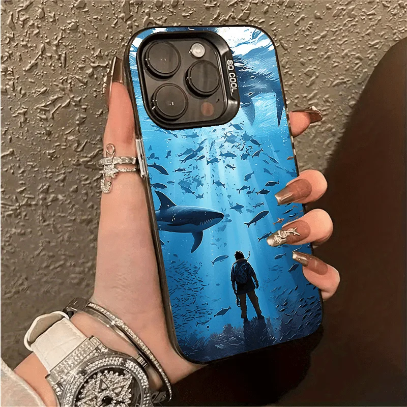 

Deep-sea shark pattern phone case for iPhone 16 15 14 13 12 11 Pro/ Max/Plus shock-proof rear cover anti-fingerprint
