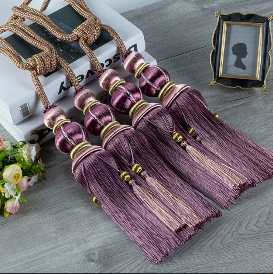 1 pair of 4 ballsballsHigh Quality Curtain Rope Double Ball Curtain Buckle Strap Hanging Ball Hook Tassels Tie Backs Home Decor