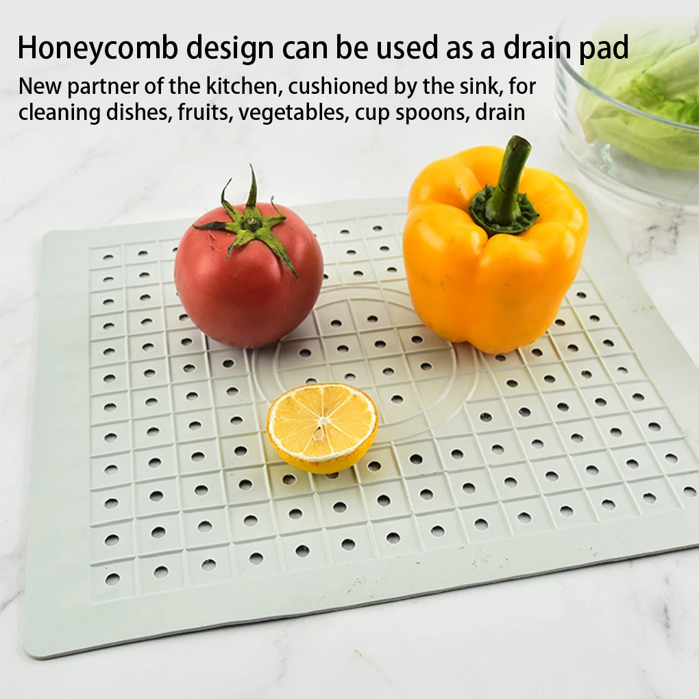 Kitchen Rubber Sink Drain Drying Mat Nonslip Dish Protector Tableware Food Residue Hollow Pad Accessory Black Round