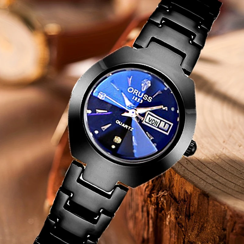 Korean version of ins personality women's watches fashion exquisite compact double calendar girls watch