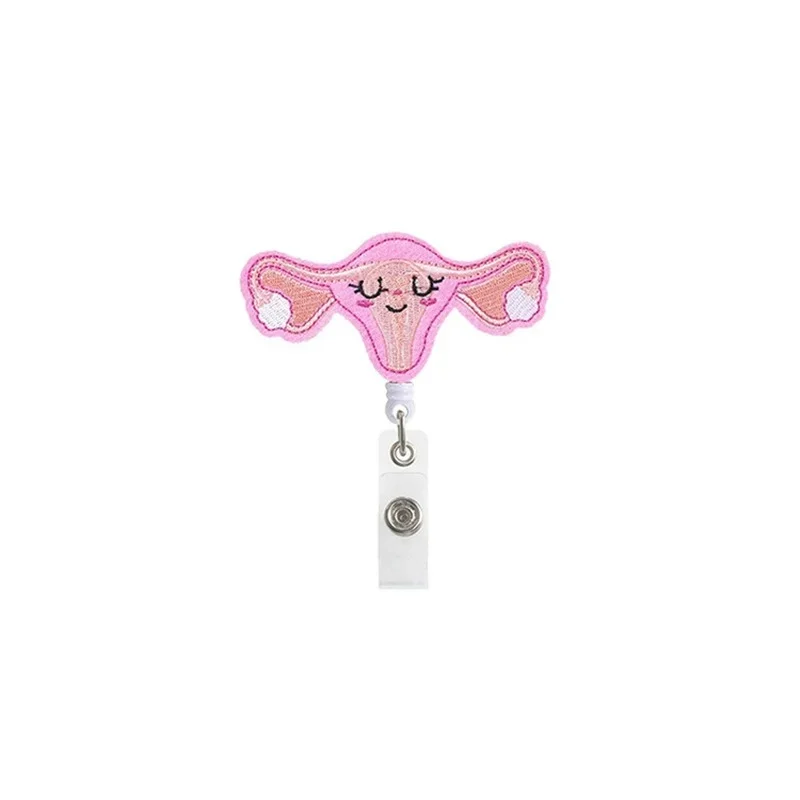 Cartoon Felt Cloth Embroidery Chest Pocket Clips for Working Permit Case Pass Work Card Reels Retractable Easy Pull Badge Reel