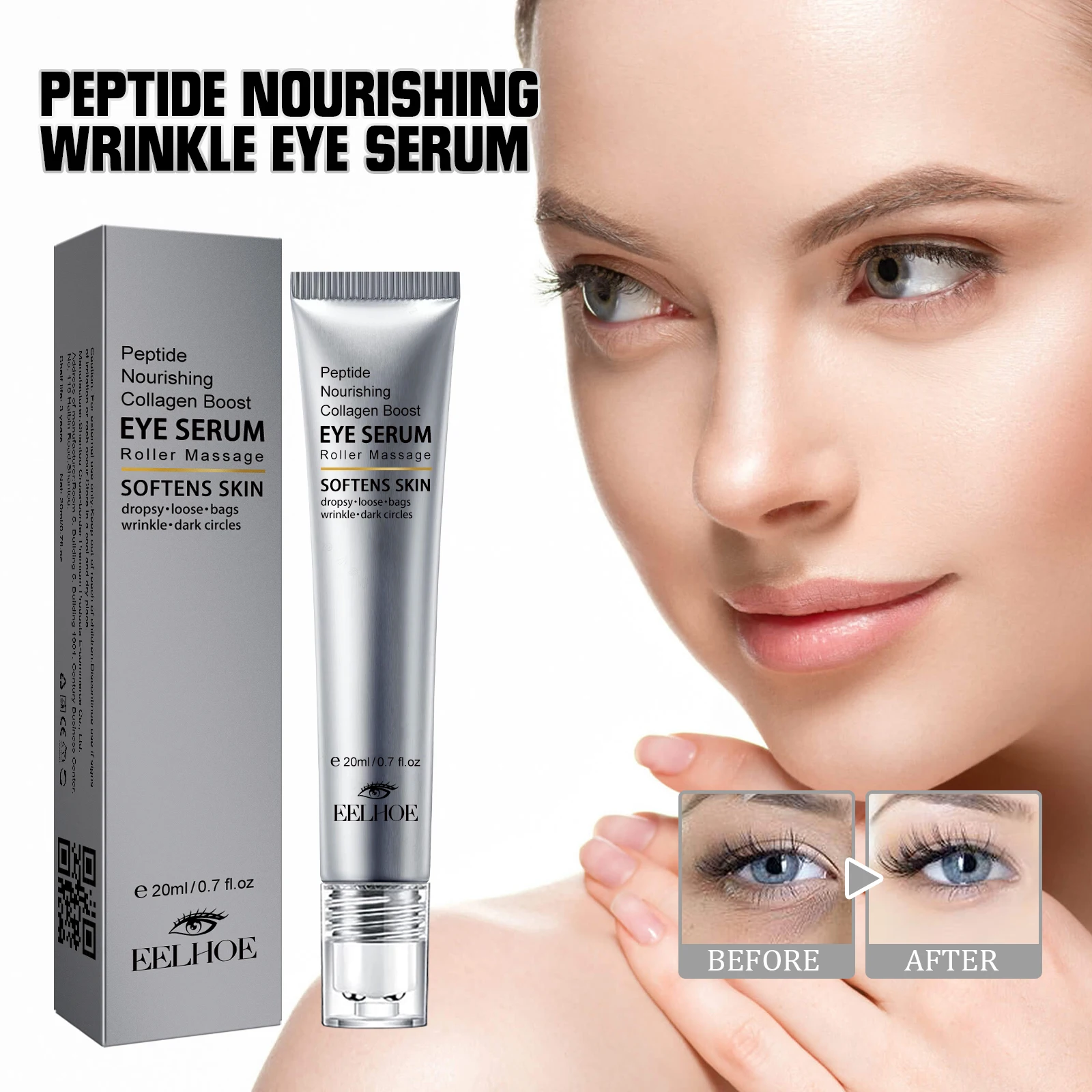 Hyaluronic Acid Eye Serum Remove Eye Bag Anti Puffiness Fade Dark Circles Firming Anti Aging Repair Eyes Essence Massage Roller