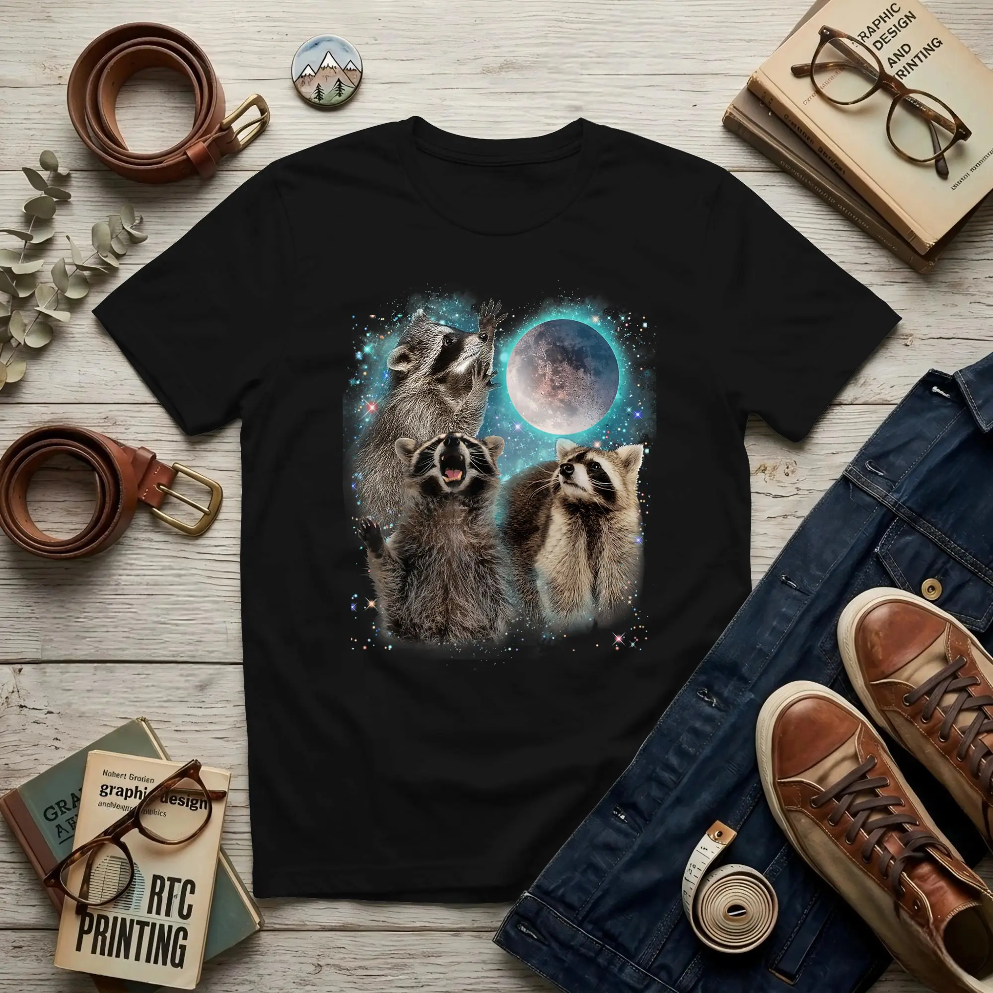 Racoon Men T Shirts  Crazy Tees Short Sleeve Crewneck 100% Cotton Birthday Present Tops T-Shirt