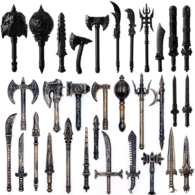 MOC Medieval Waffen Accessories Building Blocks Solider Knights Figures Shield Sword Halberd Axe Retro Style DIY Mini Brick Toys