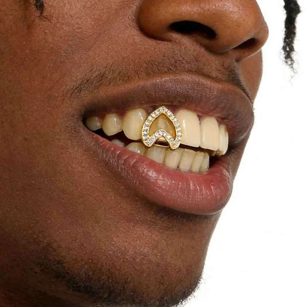 

Винтажные зубные грилзы RACHELZ с цирконами в форме сердца, хип-хоп украшения с камнями CZ для женщин и мужчин, ювелирные изделия, носимые зубные накладки, подарок