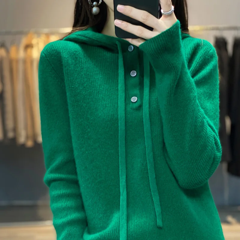 Women's 100 Pure Cashmere Hooded Sweater, Thick Bottoming Sweater, European Goods, High-End Hoodies, Autumn and Winter