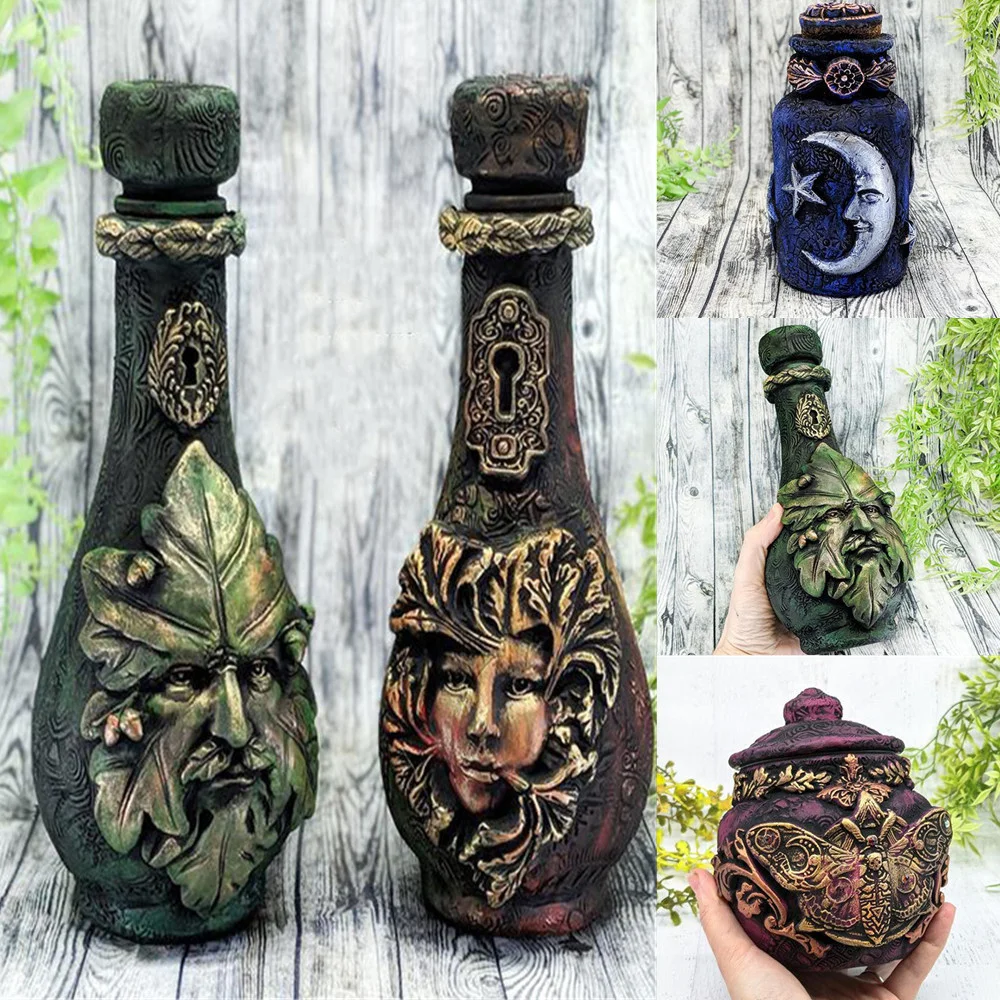 Resin Witch Bottle Celestial Decorative Moon Potion Jar Gothic Decorative Vintage Witchcraft Sculpture Home Decoration Ornament