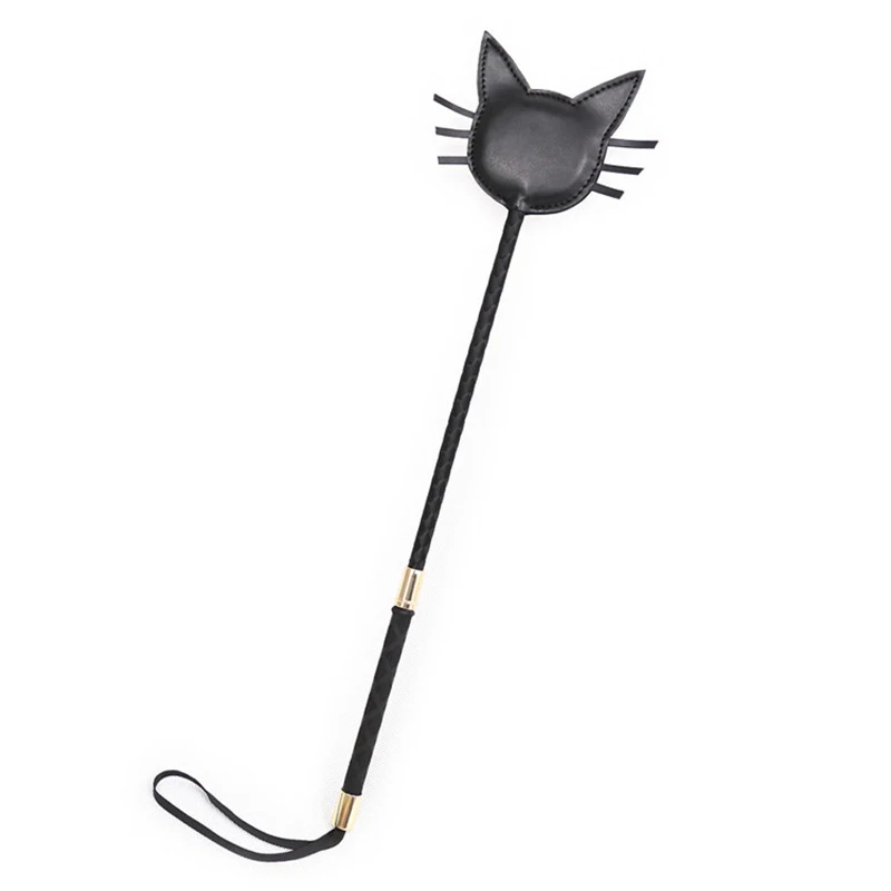 Látigo largo y recto de cuero con forma de gato, accesorio para entrenamiento de caballos, 57CM