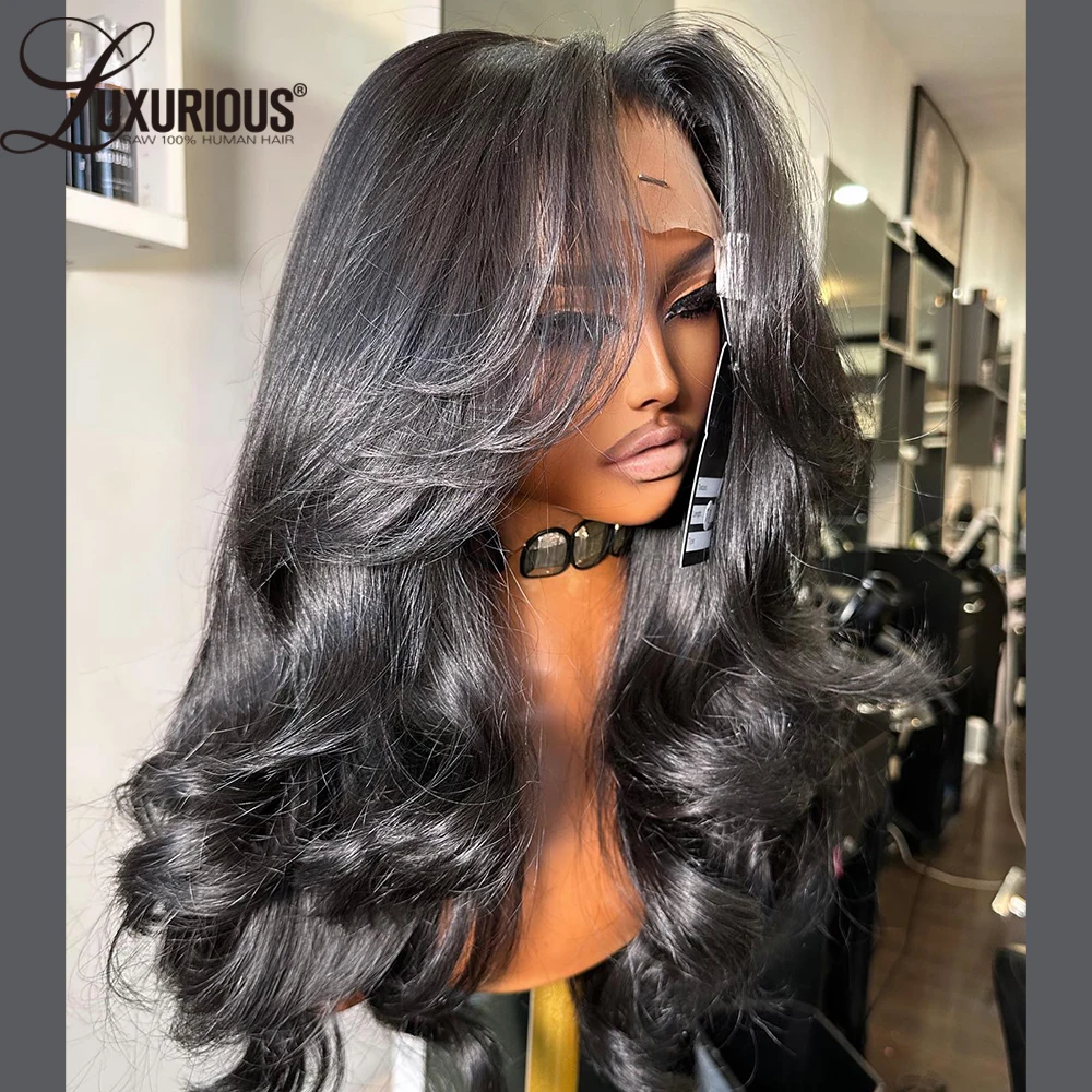 Glueless 360 Lace Wig Human Hair Blow-out  Layered Human Hair Wig Natural Black Color Wear And Go Human Hair Wig Preplucked 250%