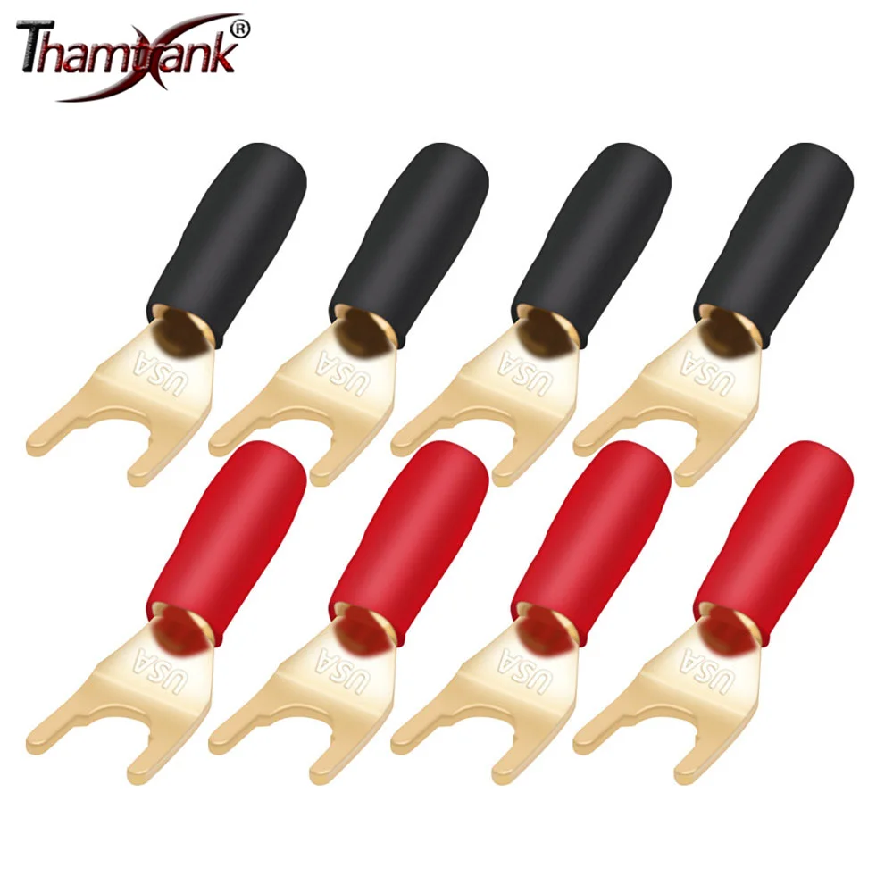 100pcs/lot Y/U Spade Banana Plug Wire Connector Gold Plated Speaker Banana Plug Adapter Fork Spade Audio Connector