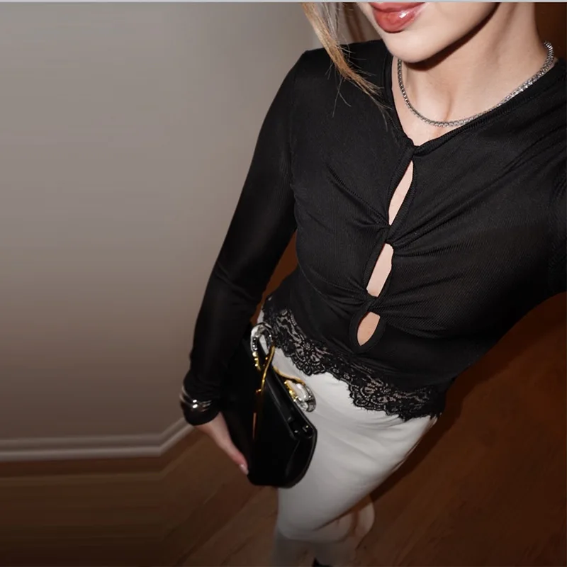 Elegant Lace Splice Maxi Dress Women Chic Long Sleeve See-through High Waist Slim Dresses 2026 Spring Lady Evening Party Gown - Image 6