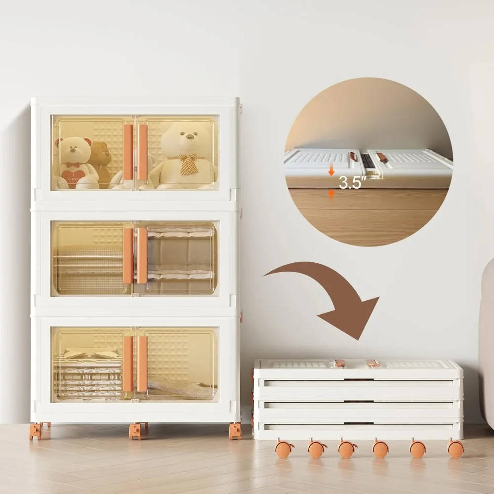 Contenitori portaoggetti pieghevoli impilabili da 285 Qt con coperchi e ruote, capacità di 72 galloni, cassetti organizer per armadi
