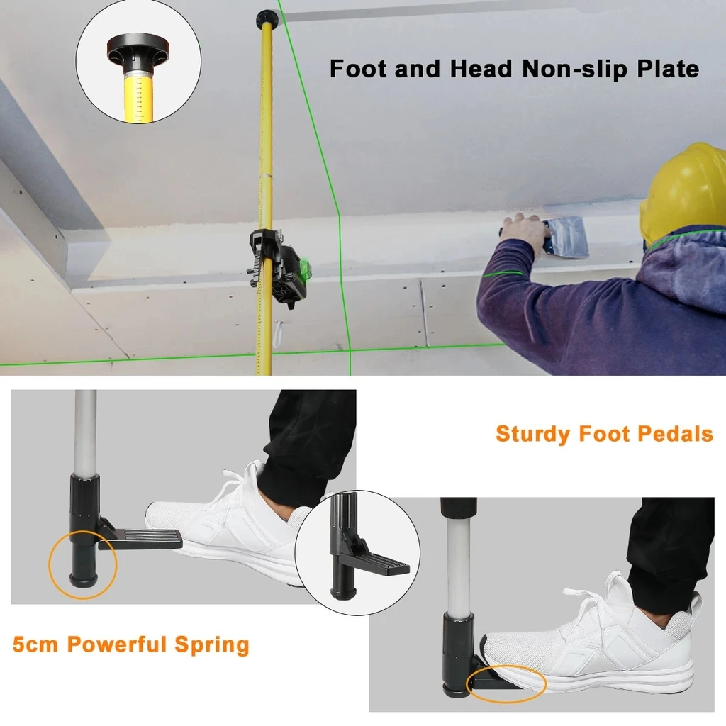 Heipoe 12 Ft./3.7m Laser Tripod Telescoping Pole with 1/4-Inch by 20-Inch Laser Mount for level Included 5/8