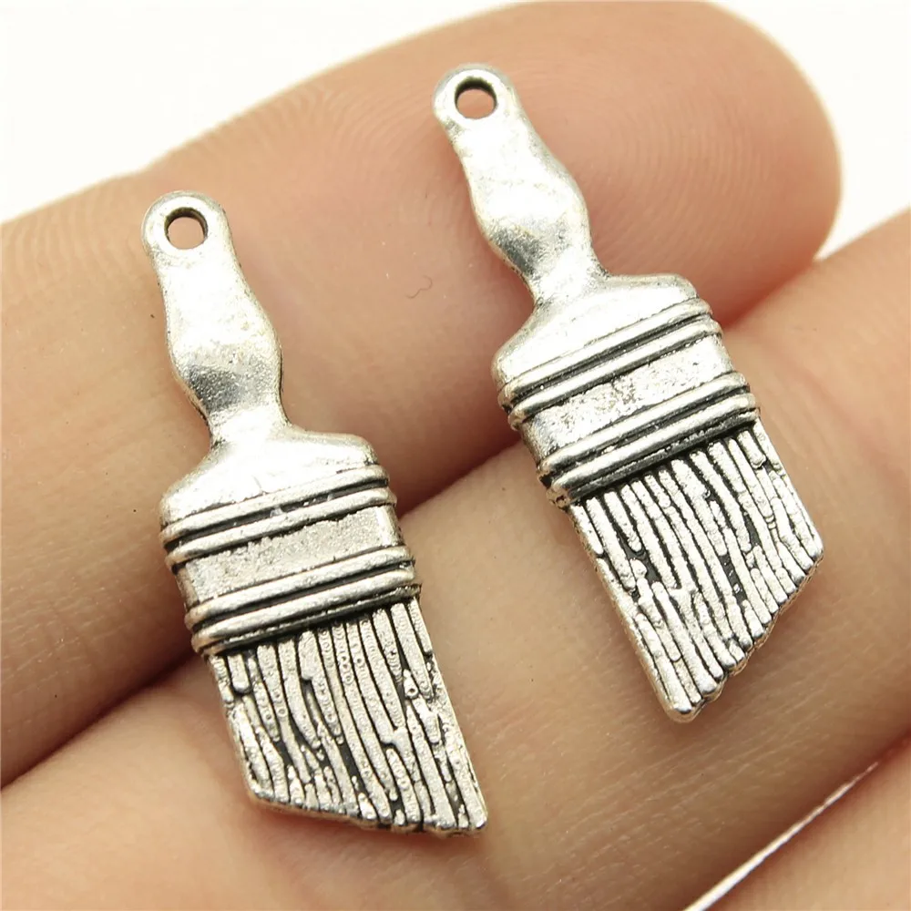 20pcs 9*27mm  Paint Brush Charm Antique Silver Color Brush Charm Pendants For Jewelry Making Diy Findings Craft