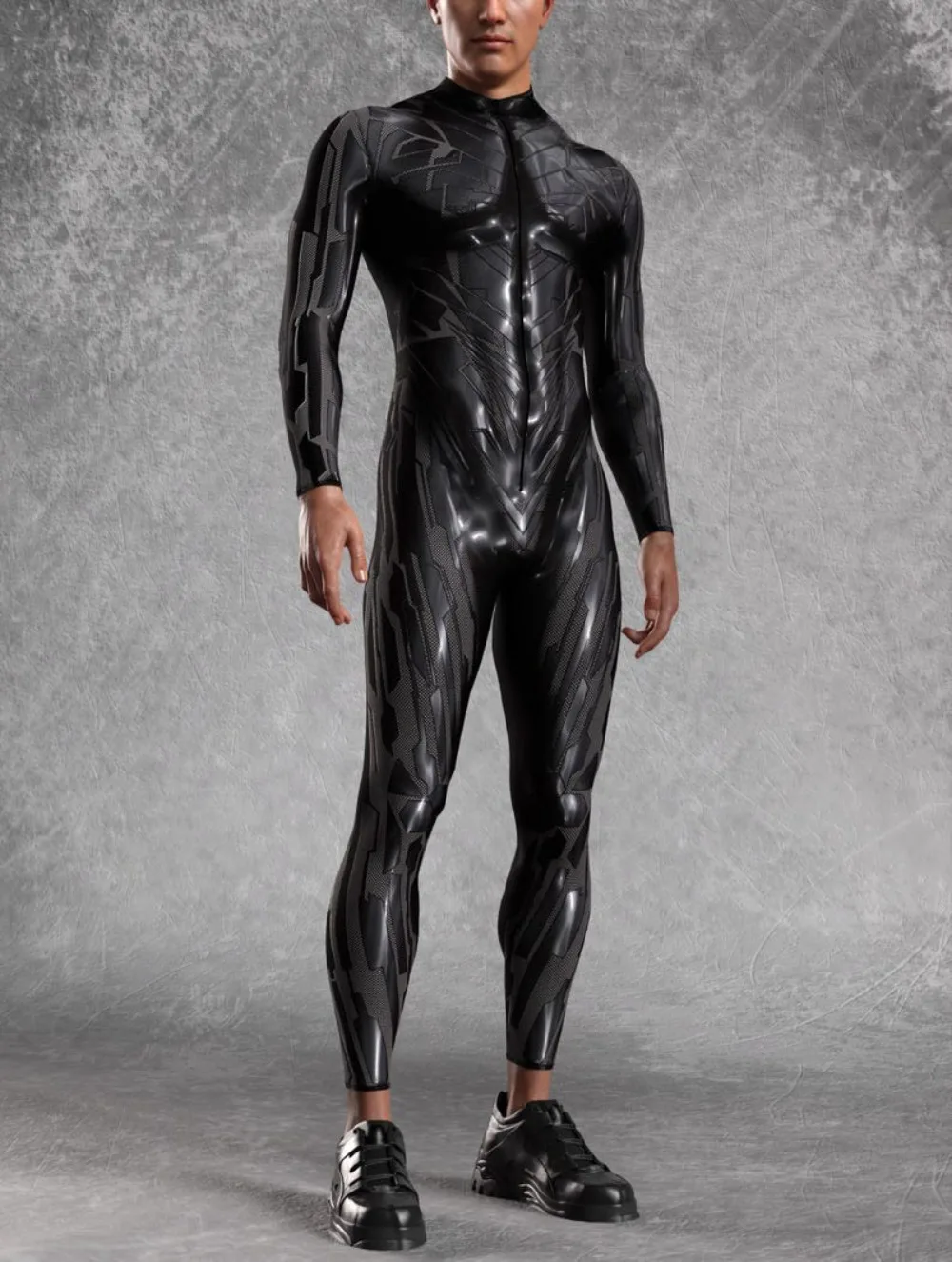 بدلة رجالية ميكانيكية سوداء مدرعة بدلة تنكرية مطبوعة على شكل فاسق أزياء الهالوين Steampunk المقاتلة Zentai بدلة أداء للحفلات رومبير