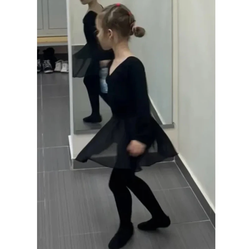 

Детский балетный купальник с застежкой на кнопках, гимнастический купальник для девочек, из спандекса и хлопка, с длинным рукавом, для танцев