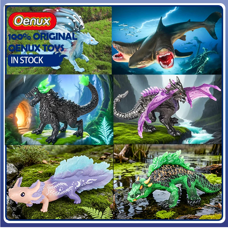 Oenux Simulated Mythical Animals Luminous Lizard Elf Flying Dragon Monster Models Action Figure Realistic Dolls Collectible Toys