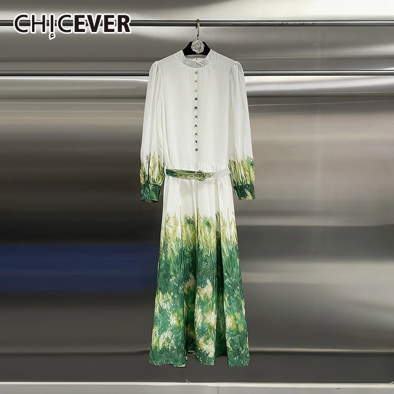

CHICEVER однотонное повседневное платье с принтом, женское свободное французское романтическое женское платье с воротником-стойкой и длинными рукавами, новинка моды