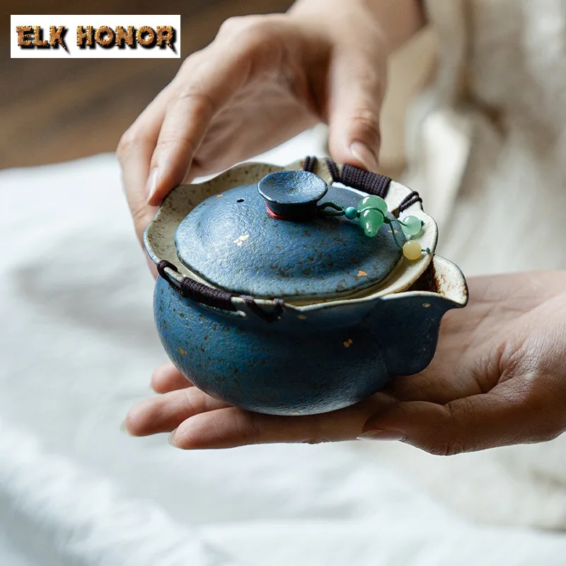 200ml Lapis Blue Sprinkled Gold Hand Grab Teapot Elegant Tea Infuser Pot Tea Brewing Kettle With Ball Hole For Tea Decoration