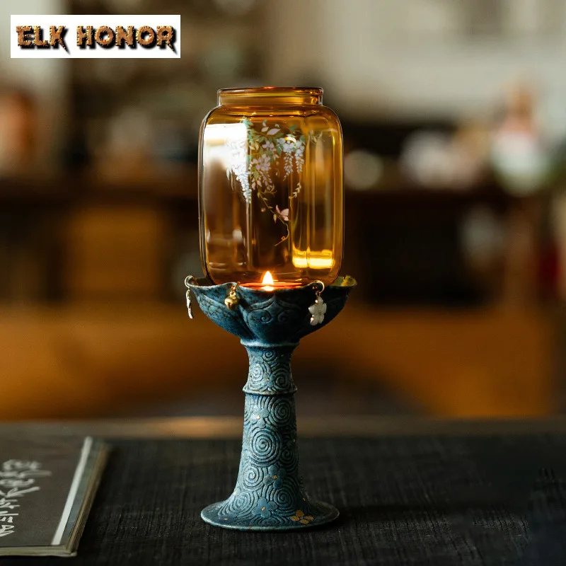 Auspicious Clouds Pattern Wisteria Flower Glass Ming And Qing Candle Holder Ancient Scented Aromatic Candles Candle Lights Gift