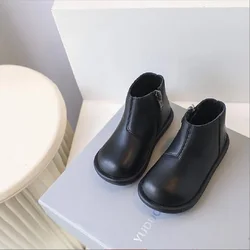 Girls' Anti slip Boots Autumn Winter New Genuine Leather Soft Sole Baby Single Boot Boys'Fashion Classic Solid Color Short Boots