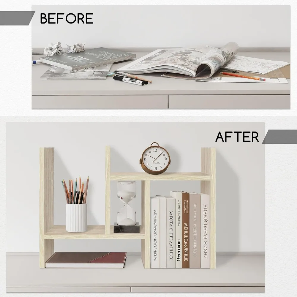 رف تخزين مكتبي من جيري آند ماجي، رف عرض خشبي قابل للتعديل، نمط حر مزدوج ح، متعدد الوظائف صغير بو