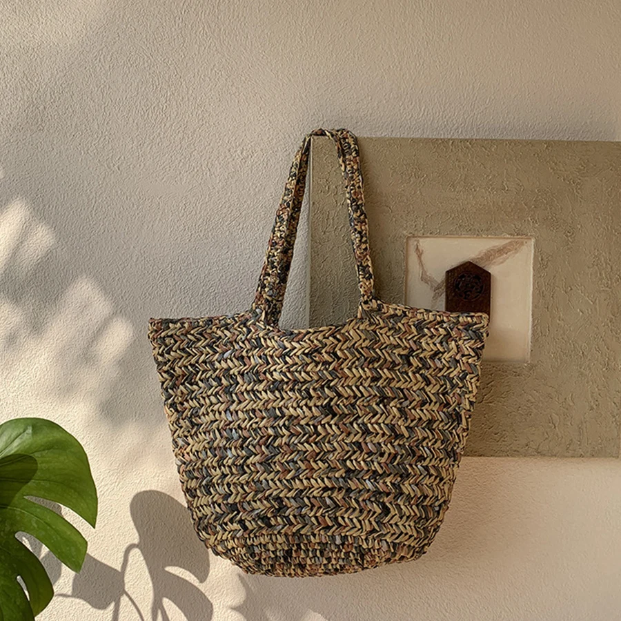 

Summer Beach Bags For Women Handmade PP Grass Woven Shoulder Bags Large Capacity Straw Bag Bohemian Casual Travel Handbag Totes